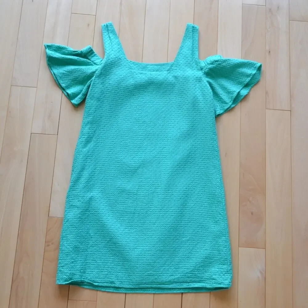 J Crew Cold Shoulder Midi Dress Textured Green Size Small